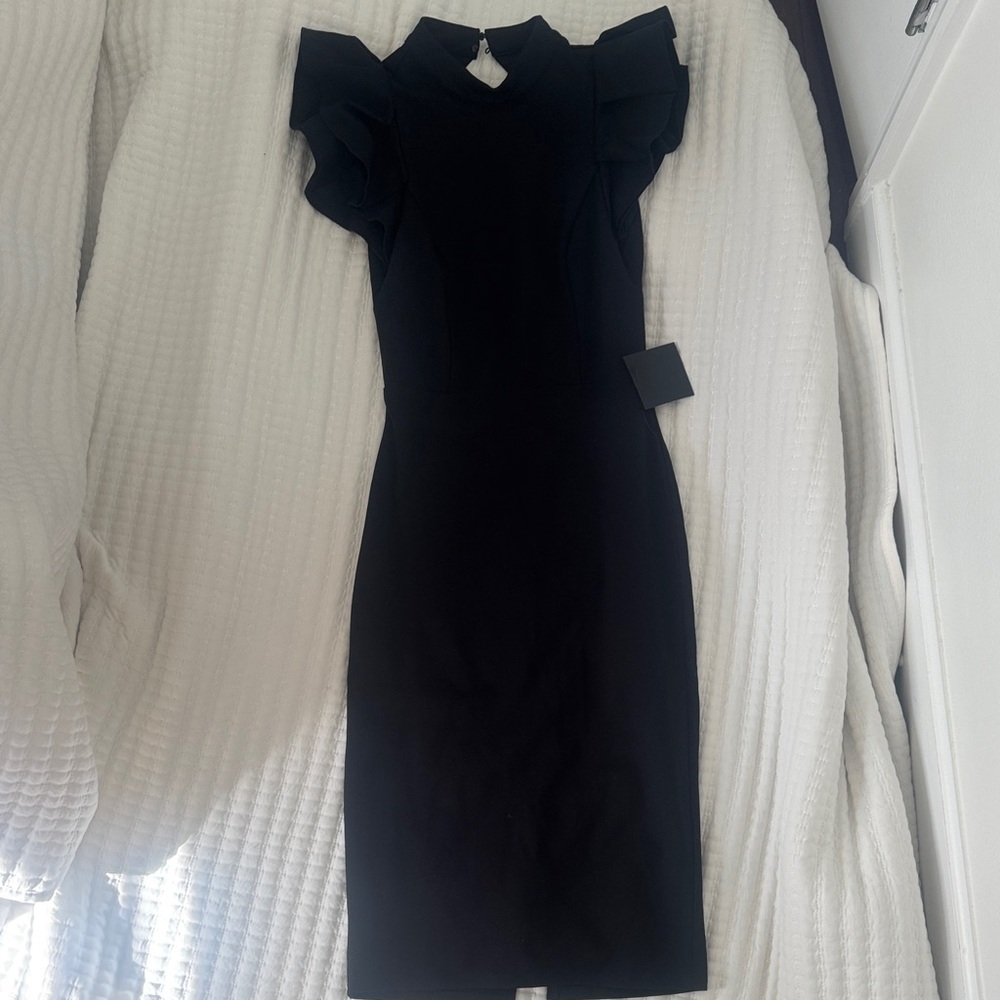 Lulu's Chic Black Ruffle Sleeve Dress